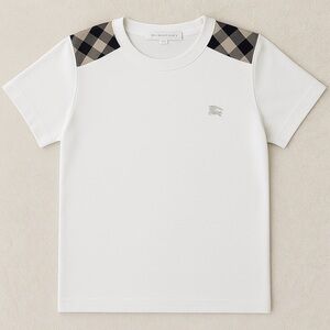 Burberry Kids White Tee with Check Shoulder Detail